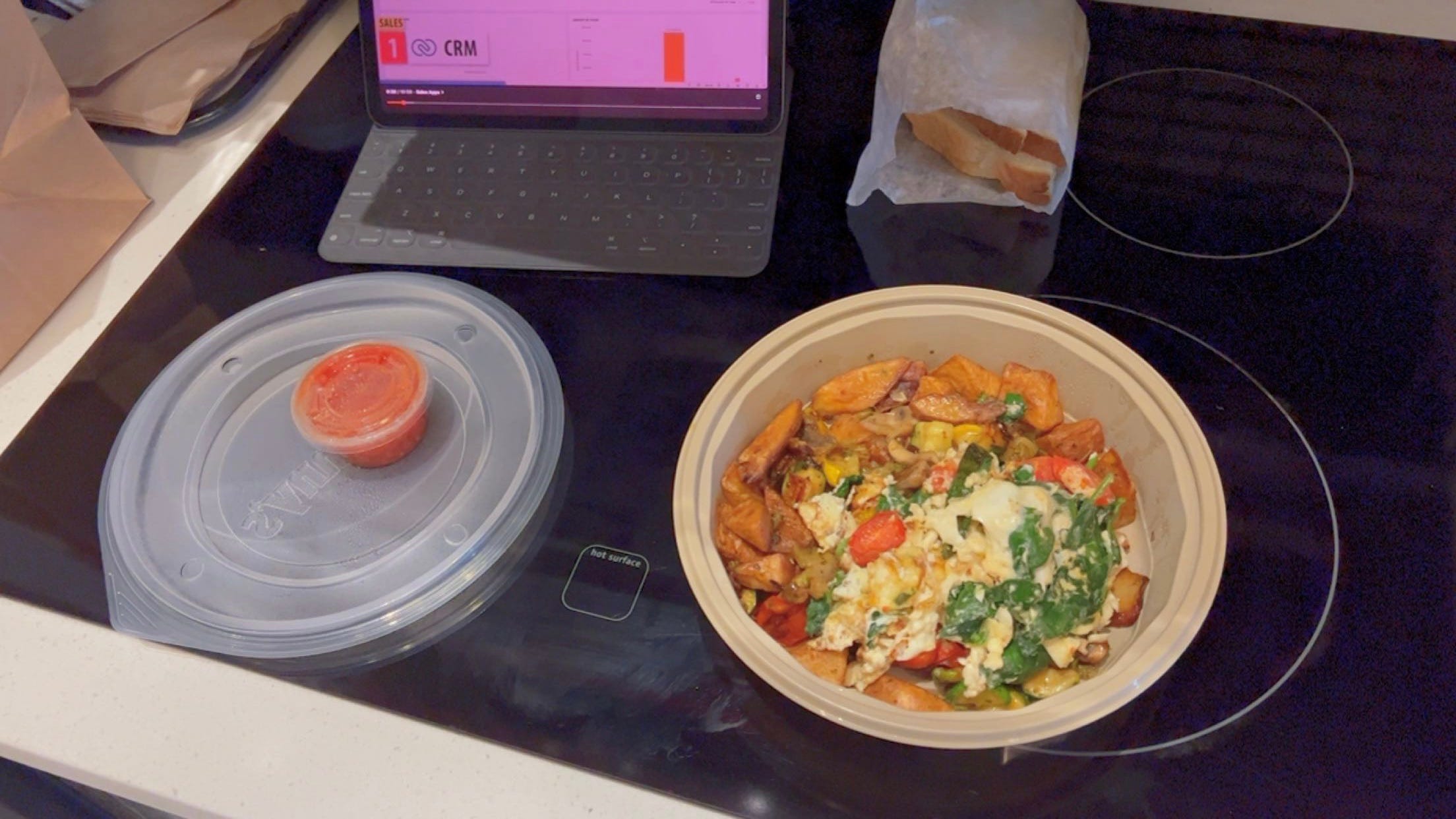 photo of breakfast scramble on the counter at a hotel