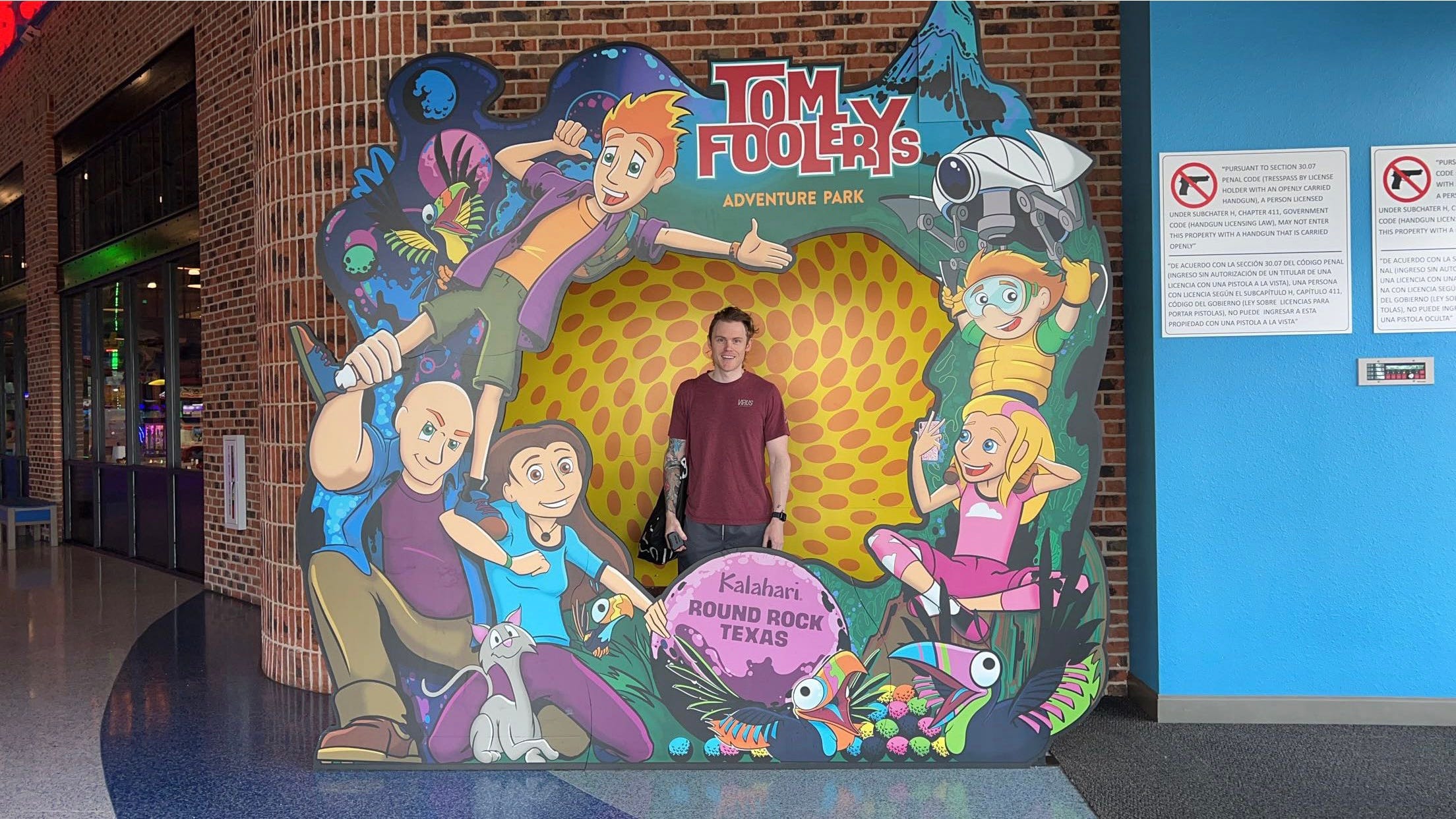 brandon wells in the tom foolery adventure park photo frame station